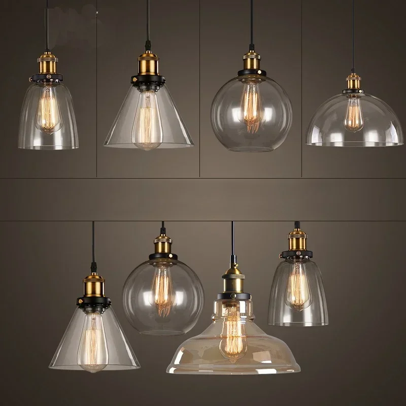 

Vintage Clear/Tea color Glass Shade Pendant Lamp Cord 1-1.5m Wire Modern Dining Room Foyer Pendant Light