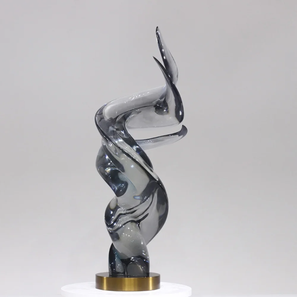 ※a Elegant Dynamic Clear Resin Abstract Ribbon Sculpture High-End Art Ornament for Villa & Lobby