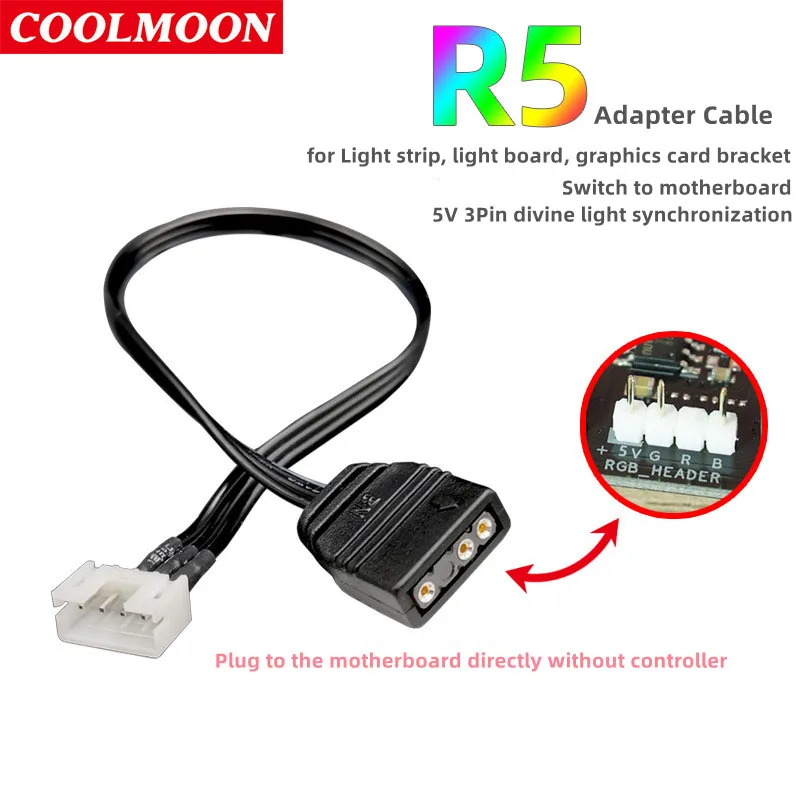 COOLMOON Dedicated R5 Adapter cable 5V 3pin ARGB to 6pin 4pin Adapter Cable Controller for PC Case Fan Light Strip Graphics Card