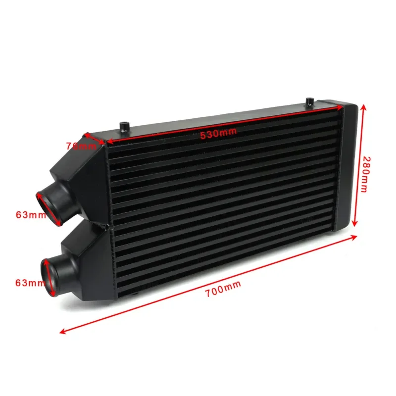 Same-Side Tube & Fin Intercooler 530x280x70mm 63mm Inlet Aluminum Turbo Radiator for Automotive Modification