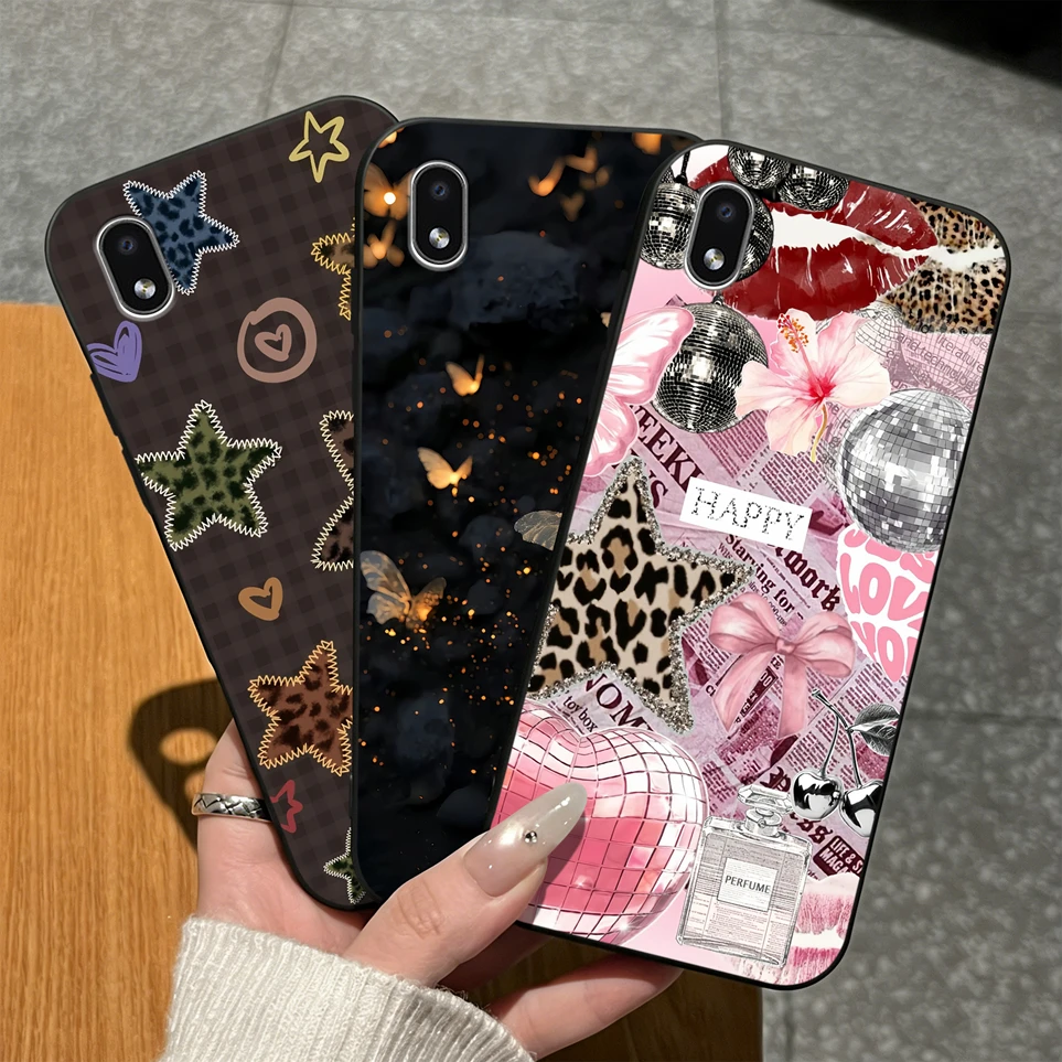 Funda negra para Samsung Galaxy A01 Core A3 Core, Funda mate con estrellas hermosas para M01 Core, fundas A01 A3Core Coque Shell