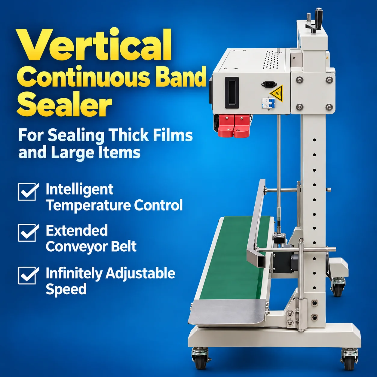 Heavy Duty Continuous Band Sealer Machine Commercial Automatic Plastic Bag Heat Sealing Equipment with Height Adjustable