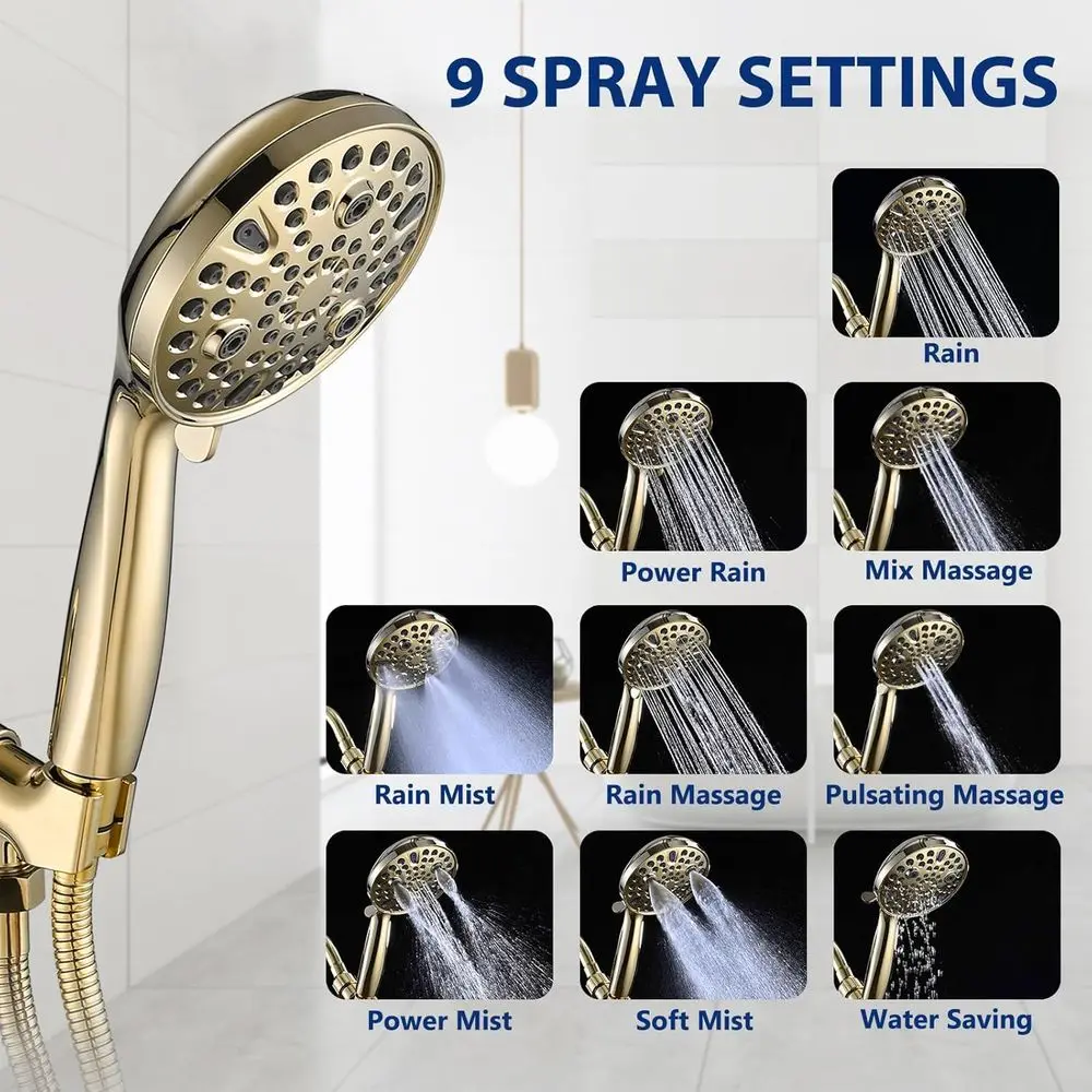 دش محمول ذهبي 10 إعدادات مع 5 بخاخ قابل للفصل، وغسيل كهربائي، و79 خرطوم #3