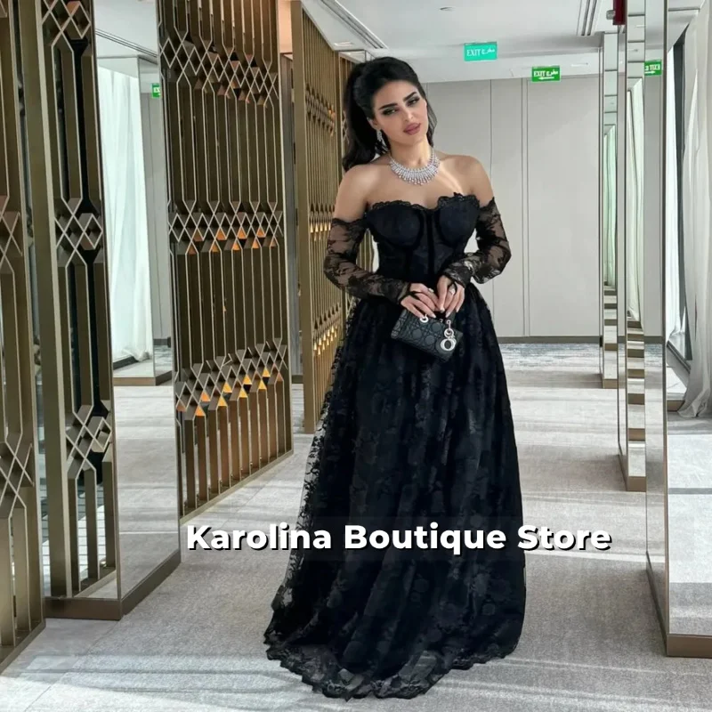 

Black Lace Evening Dress A Line Sweetheart Prom Party Dress Women Dubai Formal Gowns Customized