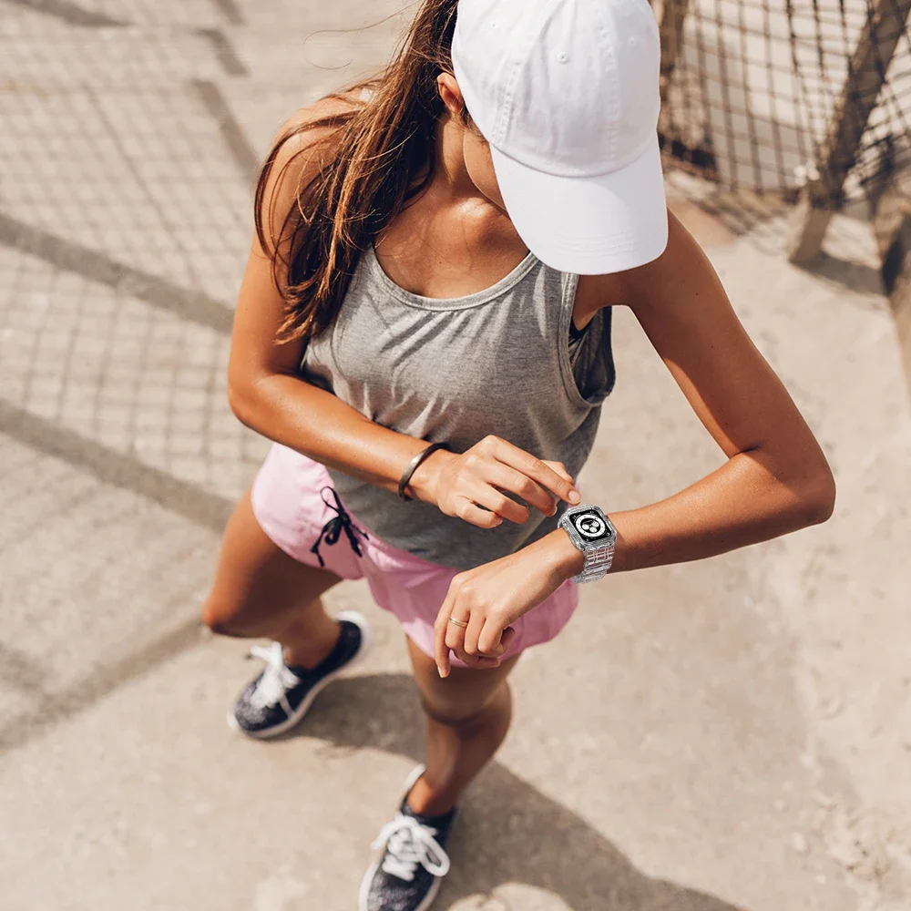 حزام رياضي + حافظة لساعة أبل 44 مللي متر 42 مللي متر 45 مللي متر إكسسوارات سوار شفاف من السيليكون iWatch سلسلة 9 8 7 5 4 3 6 SE