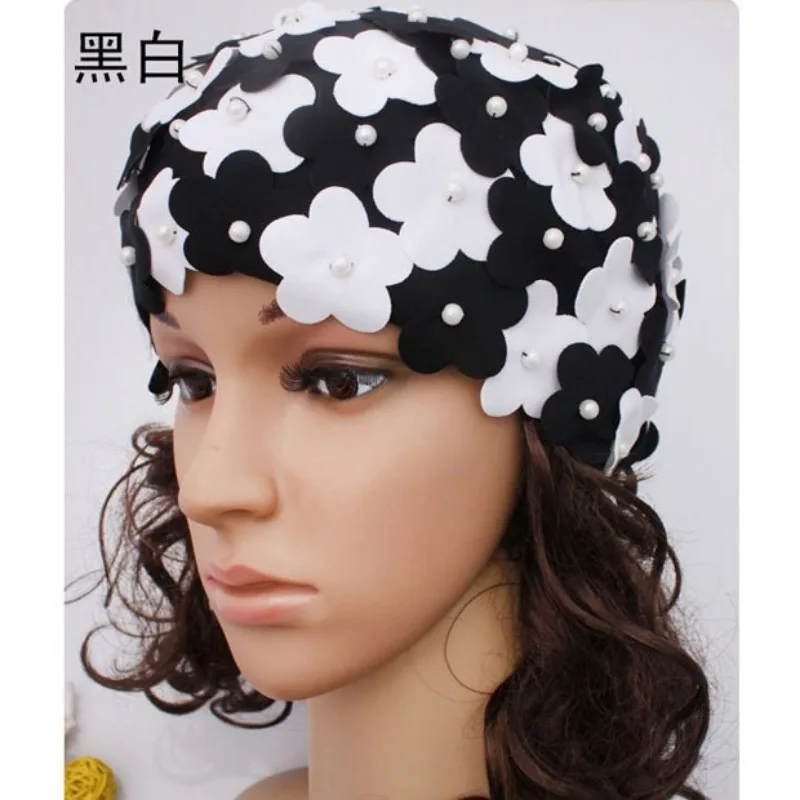 Bonnet de bain avec perles pour femmes, bonnet de bain avec pétales tridimensionnels, bonnets de bain pour femmes, bonnets de bain longs et courts, mode féminine, printemps chaud, nouveau, été