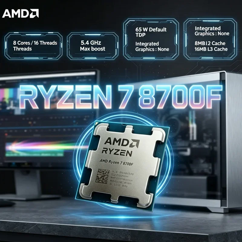AMD Ryzen 7 8700F CPU 8 Cores 16 Threads 5GHz AM5 Socket Zen 4 Desktop Processor Work Play