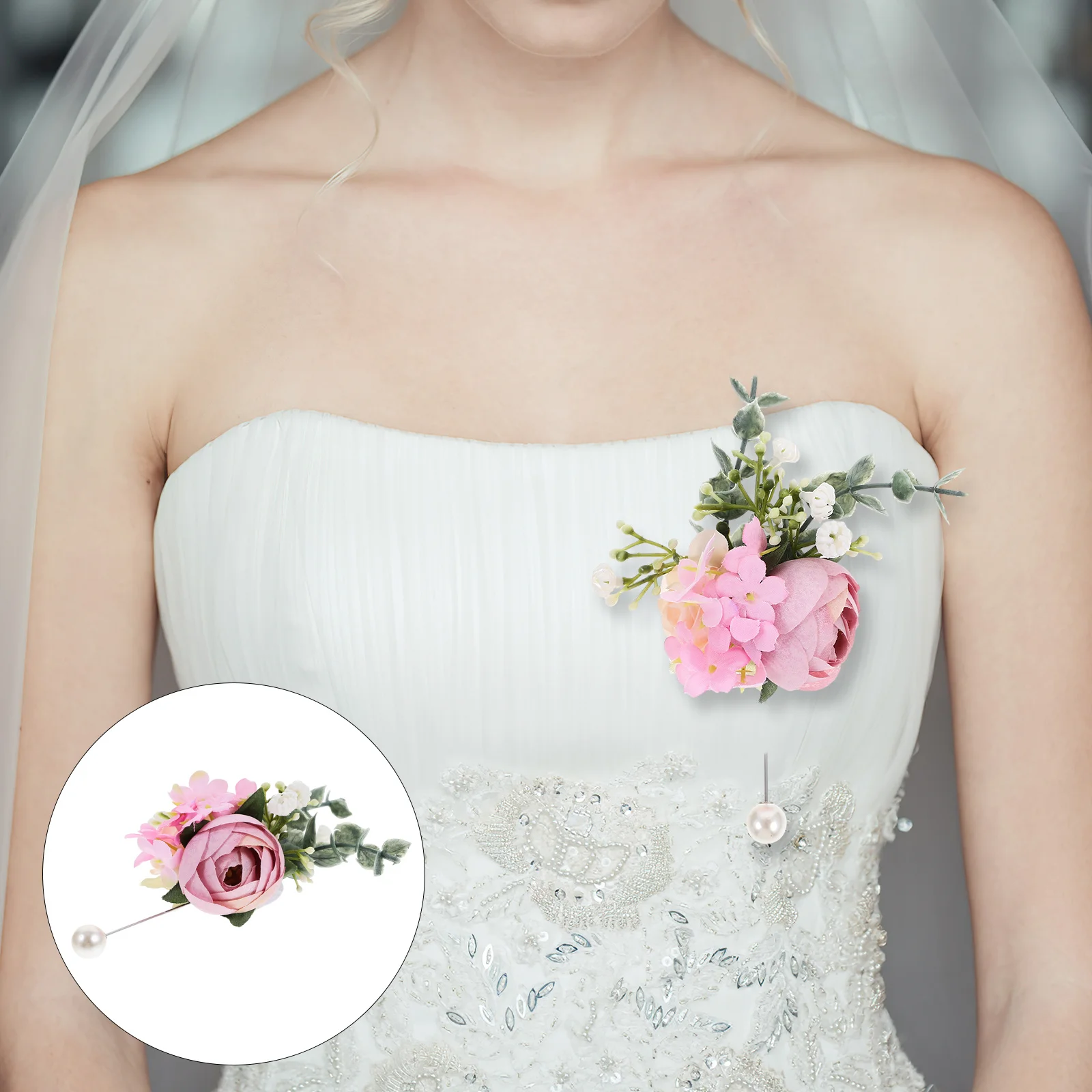 

1pc Artificial Flower Corsage Wedding Bride Broom Simulated Floral Boutonniere Bridal Accessory Photo Prop Clothing Jewelry