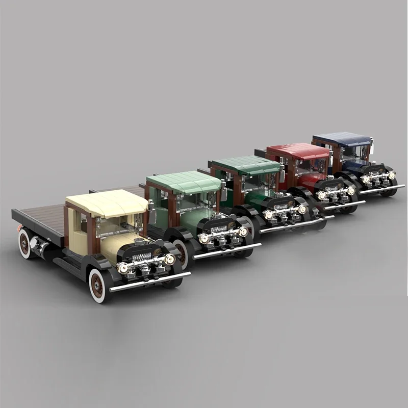 City Car Model MOC Building Bricks Vintage Flatbed Truck Goods Train Modular Technology Gifts Holiday Assemble Children Toy Suit