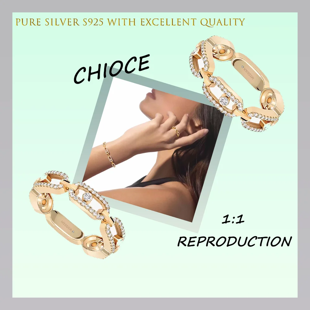 Classic Chain Ring Pure Silver s925 MOVE LINK Series Dense Set Diamond Hollow Removable Diamond Women's Ring