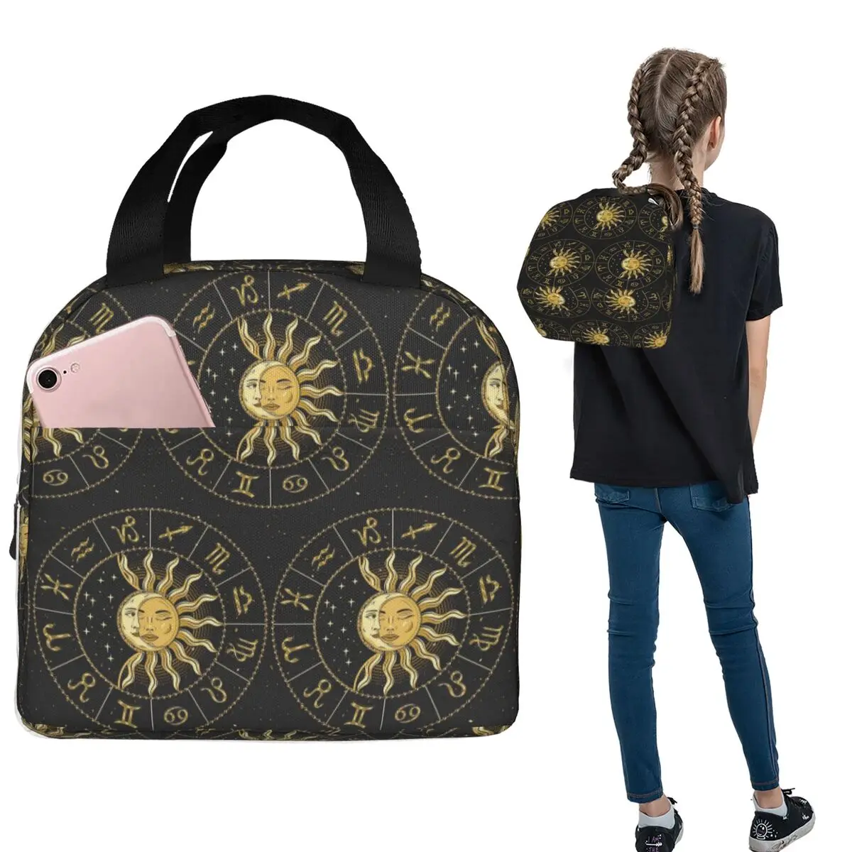 Horoscope Wheel With Zodiac Signs Insulated Lunch Bag for Women Kids Leakproof Food Boxes Thermal Lunch Box Tote