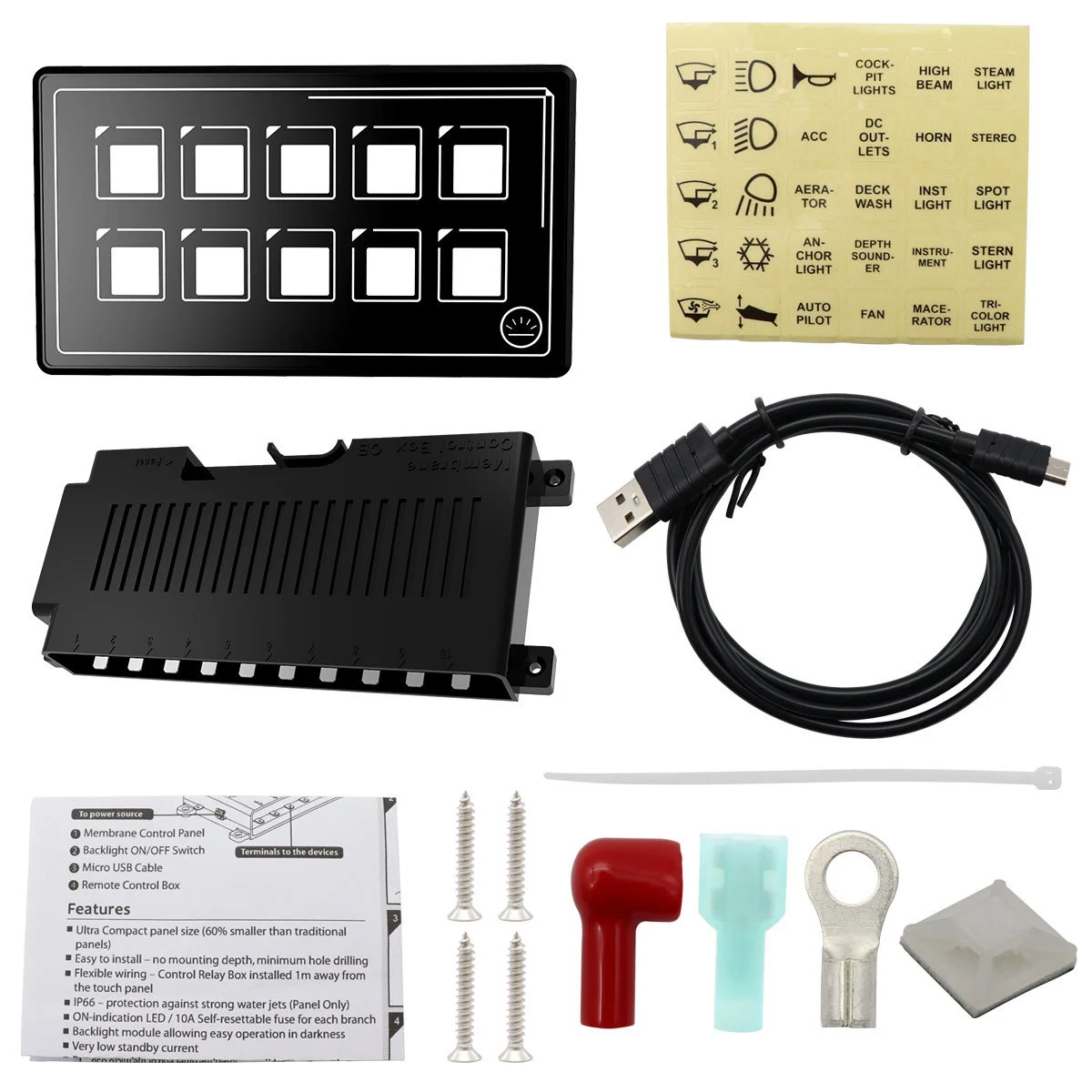 

New 10 Gang Multifunction Switch Panel Contact Panel Bluetooth Remote Control for RV Boat Marine Yacht Switch Panel