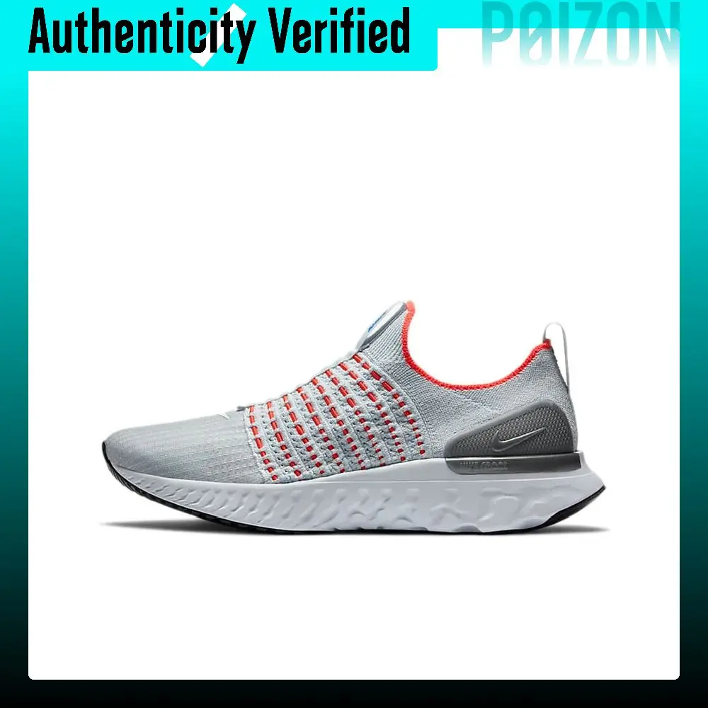 Nike React Phantom Run Flyknit 2 Running Shoes Men's Low Top Gray Red CJ0277-007