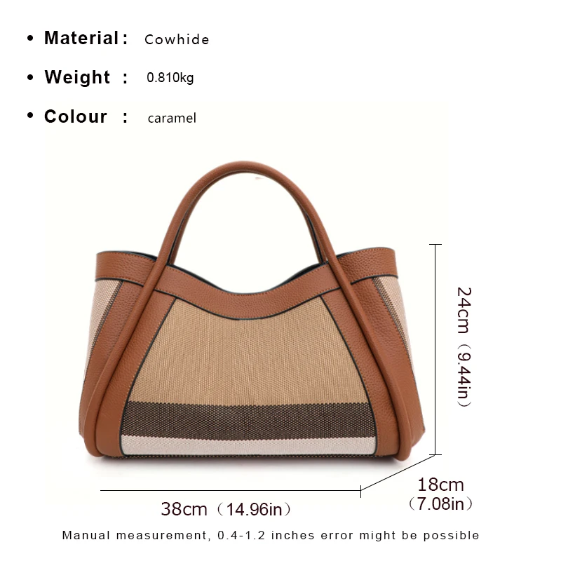 Aidrani  New retro checkered women\'s handbag, large capacity luxury bag, canvas genuine leather bag
