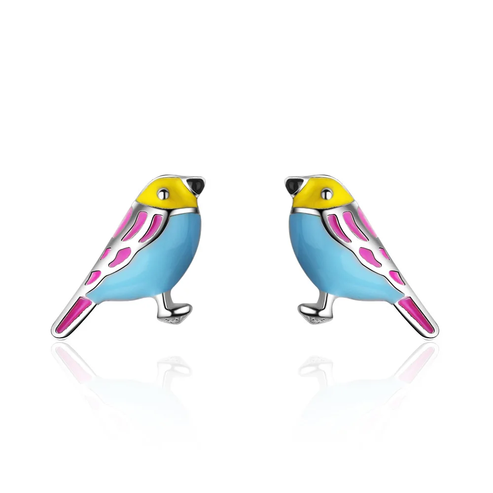 2021 Exquisite Little Bird Earring New Design Women Colorful Enamel Glaze Stud Earrings Fashion Silver Color Jewelry Accessories