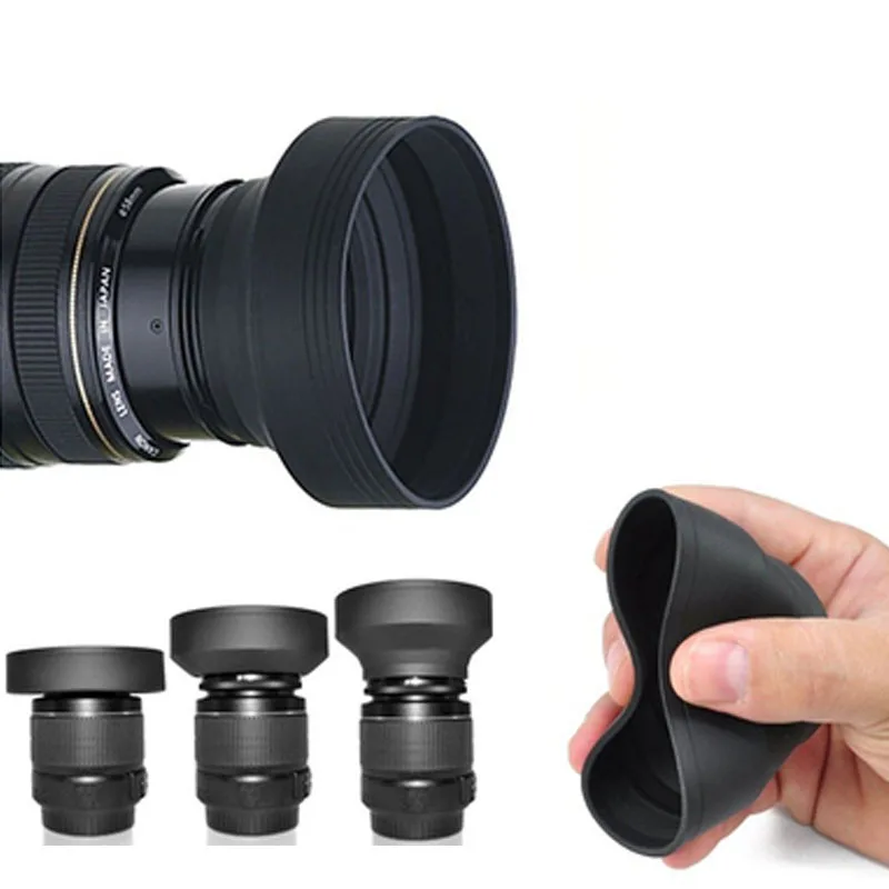 49 52 55 58 62 67 72 77 82 mm 3-stopniowa składana gumowa osłona obiektywu 3 w 1 do aparatu Canon Nikon DSIR