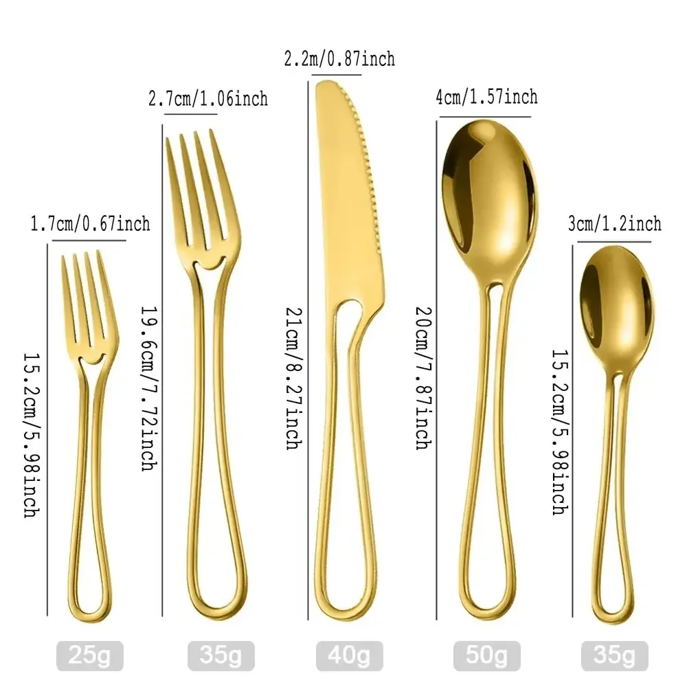 5Pcs Dinnerware Set Stainless Steel Cutlery Steak Knife and Fork Dessert Spoon Tableware Teaspoon Home Restaurant Cutlery Set - view 6