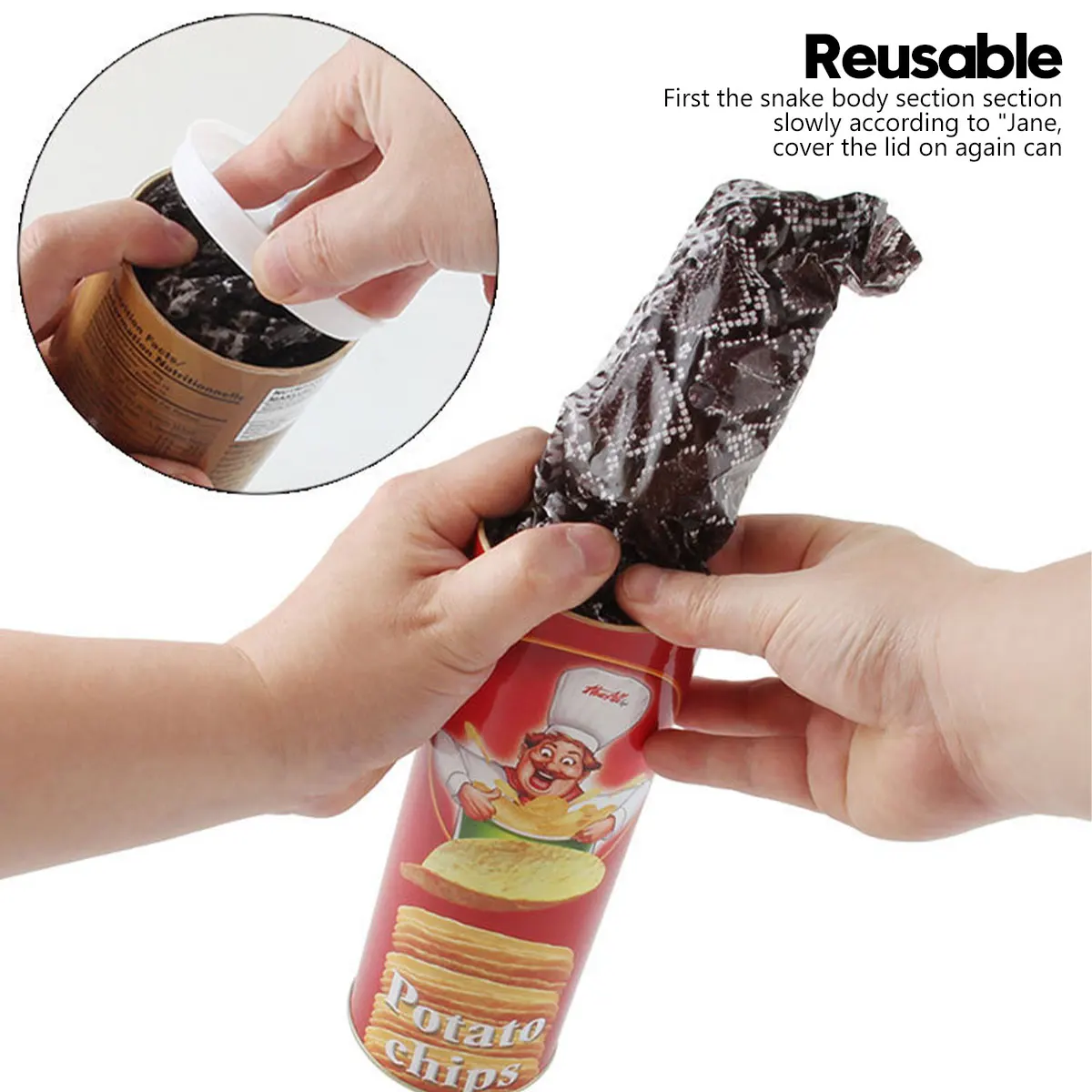 Wąż z chipsów, skaczący, sztuczki magiczne, wąż sprężynowy, zabawka, żarty na Dzień Prima Aprilis, Halloween, imprezy, żarty w puszce, prezent-żart, dowcip