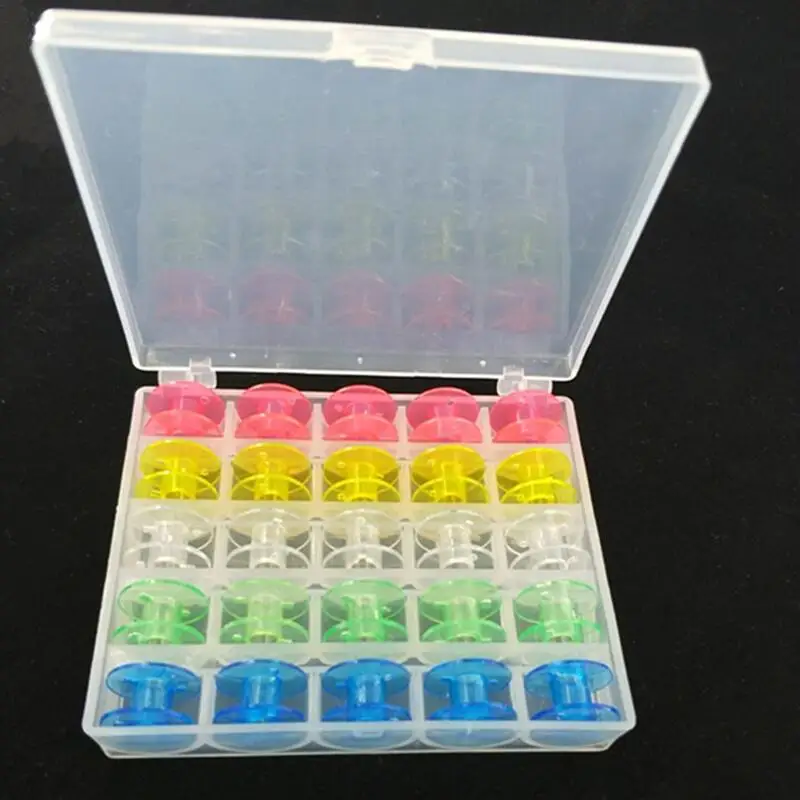 25Pcs/Set Clear Plastic Bobbins Sewing Machine Spools With Thread Storage Case Box For Home Sewing Accessories Sewing Tools