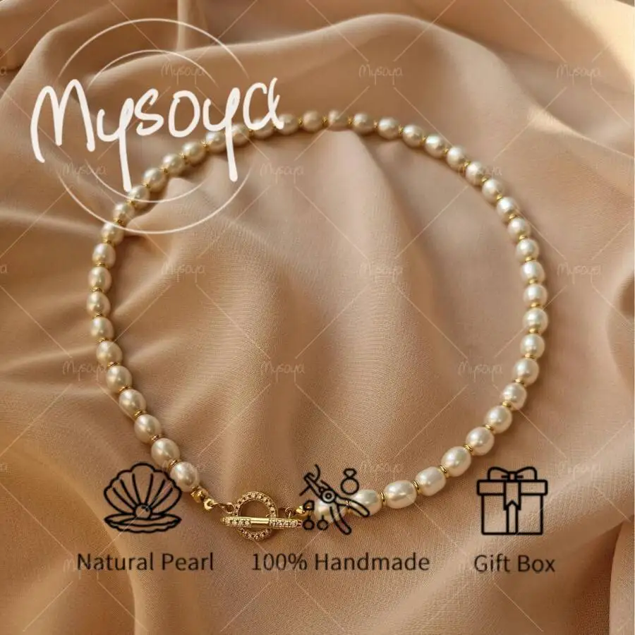 

Ожерелье MYSOYA из пресноводного жемчуга в форме белого риса, с застежкой, жемчужины 6-7 мм, в подарочной коробке, подарок на день рождения, свадебные украшения