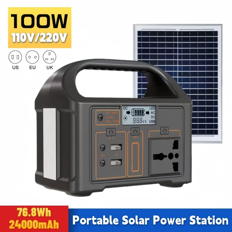 Estación de energía portátil de 100W, generador Solar de 2400mAh, baterías LiFePo4, 220V, 110V, suministro de almacenamiento de energía, Camping, autocaravana, RV