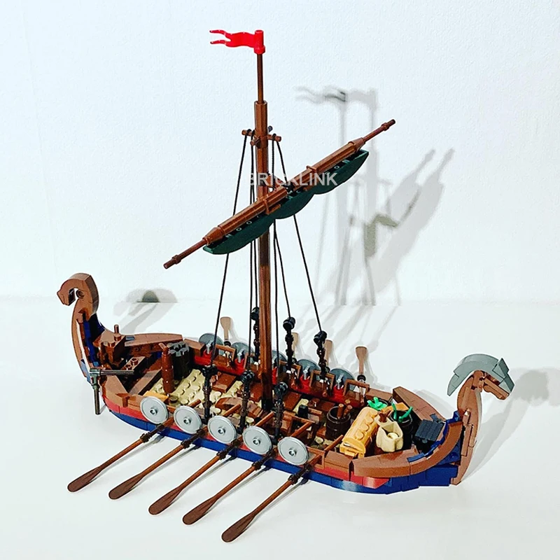 MOC Viking Longship Medieval Military Warfare Pirate Ship Building Blocks Creative Sailboat Brick Toys Children's Christmas Gift