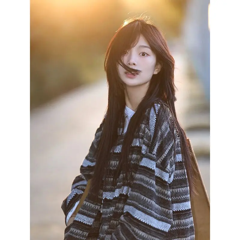 

Denim Jackets Korean Popular Women'S Clothes Vintage Washed Loose Boyfriend Style Long Sleeve Autumn Blue Button Front Pockets