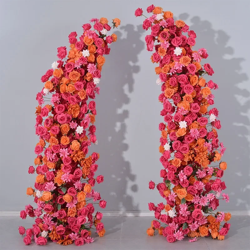 2.1 + 2.3 meters new rose red + orange horn frame floral proposal engagement arch decoration simulation flower