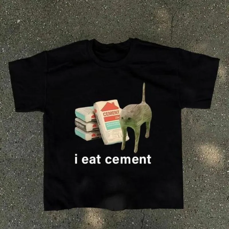 

Funny I Eat Cement Meme Cat Shirt Graphic Humor T Shirt Oversized Trendy Streetwear Casual Summer Unisex Vintage Tee