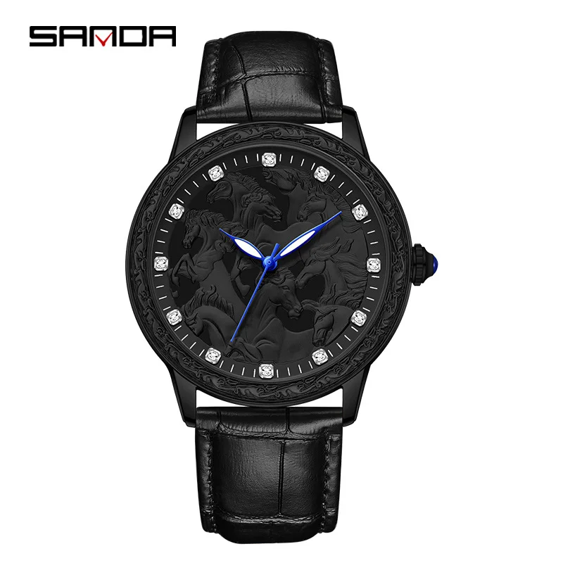 Fashion Sanda Top Brand Elite Mens Quartz Watches Business Dress Waterproof Wristwatch Men Luxury Breathable Leather Sport Gifts