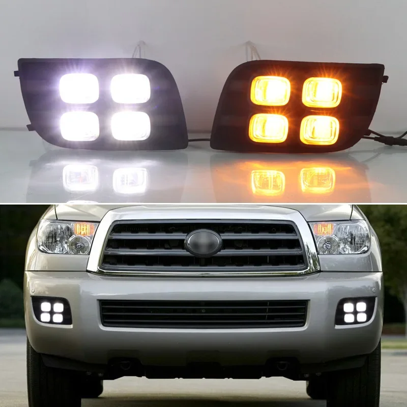 12V Led Daytime Running Lights  For Toyota Sequoia 2007- 2016 2017 Drl with Turn Signal Indicator Car Auto Day Lamp Headlights