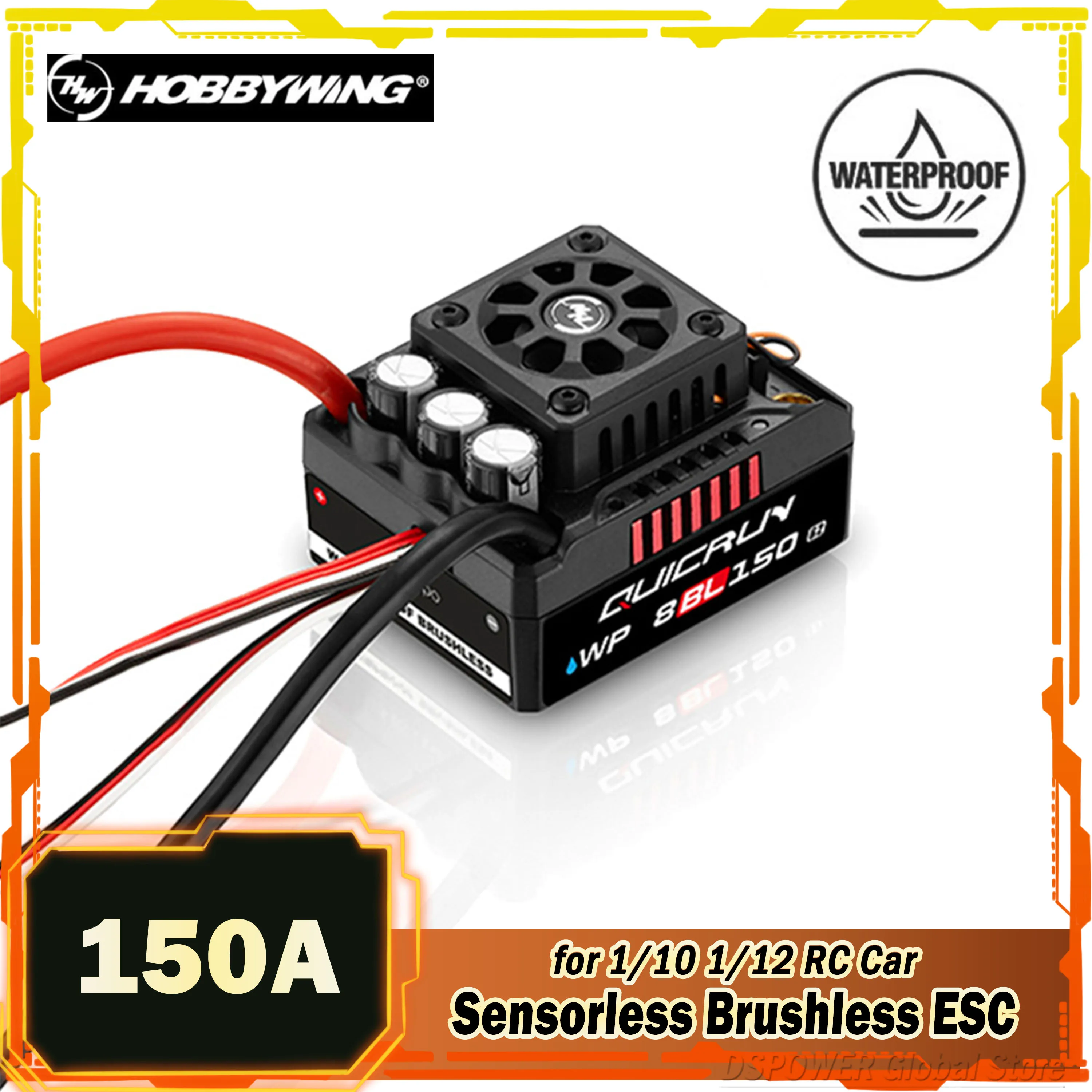 

HOBBYWING QuicRun 150A Sensorless Brushless ESC WP 8BL150 G2 Waterproof 3-6S for 1/8 RC Car Truck Monster 4274 Motor Sensored