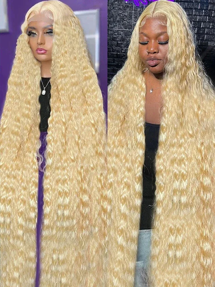 HD 30 40 Inch 613 Blonde Deep Wave 13x6 Lace Frontal Wig Glueless Ready To Go Curly 13x4 Lace Front Human Hair Wigs