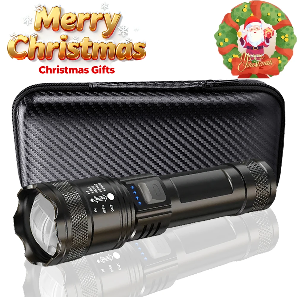 Super Bright LED Flashlight USB Rechargeable Torch Zoomable Waterproof Torch Outdoor Portable Emergency Light for Camping Hiking
