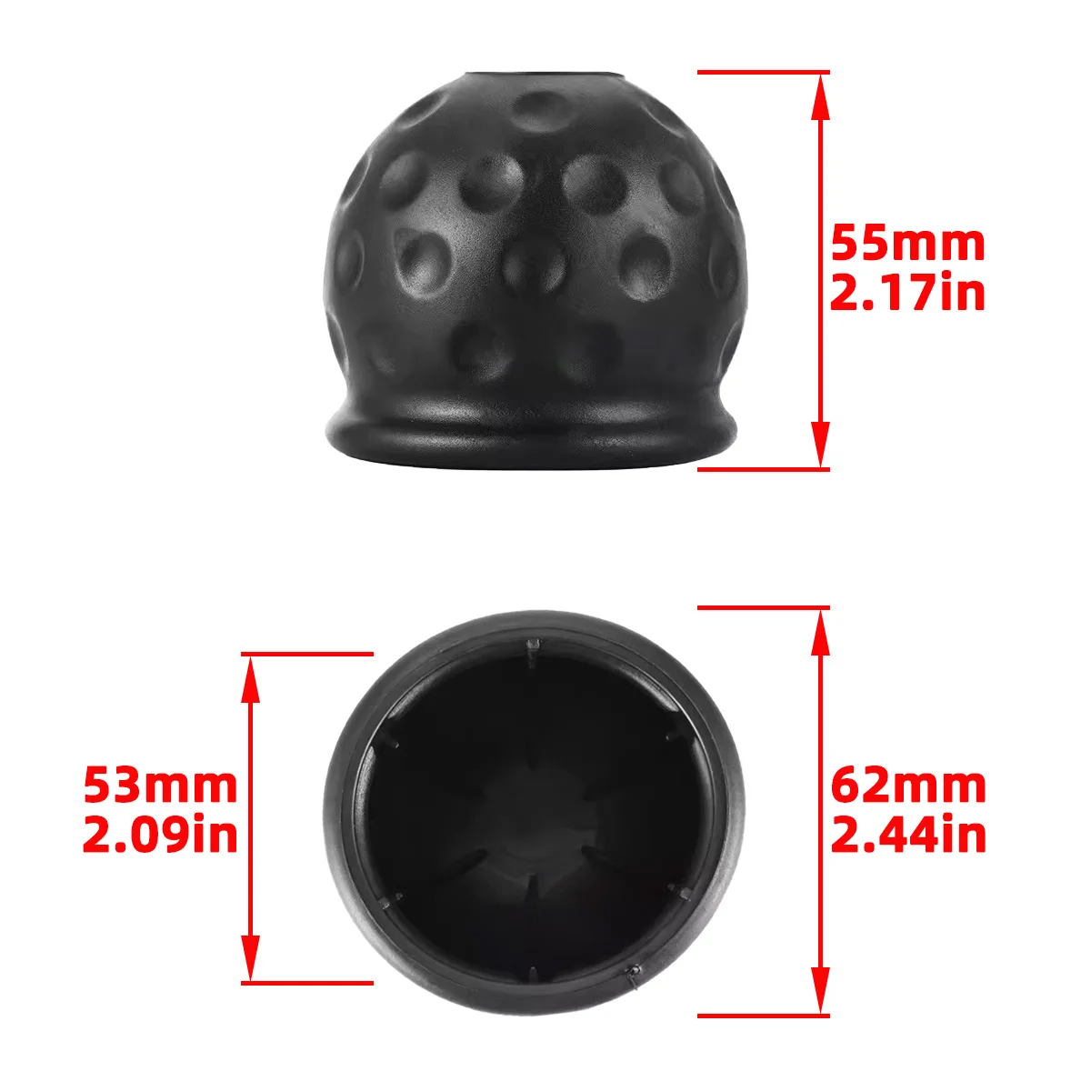 PINMOAP 1/2pcs 55mm Tow Bar Ball Cover Cap Rubber Tow Trailer Hook Protective Cover Towing Hook Protect Cover Auto Accessories