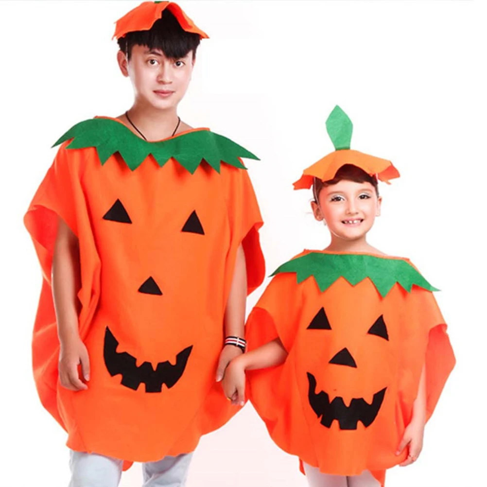 

Pumpkin Suit Set Costume for Adult Halloween Party Orange Hat Clothes Child Size Piece Full Body Suit