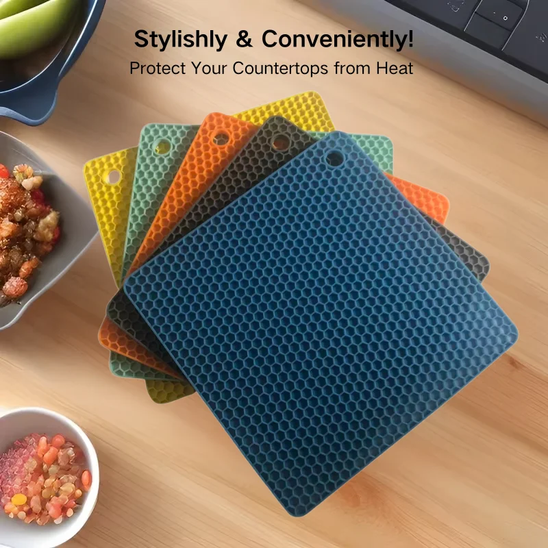 Silicone Honeycomb Trivet with Hanging Hole – 6mm Thick, Heat-Resistant Kitchen Mat for Pots, Dishes & Microwave