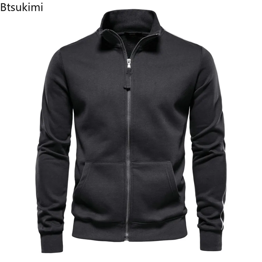 2025 Spring Mens New Cotton-blend Solid Zip Up Long Sleeves Sweatshirts Casual Sport Cardigan Jacket Fashionable Male Sportswear