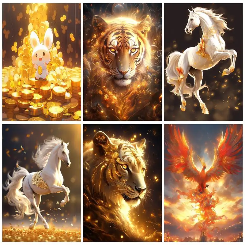 

SDOYUNO Pictures By Numbers Painting Animals Horse Tiger With Frame Picture Paint Art Supplies Black And Gold Wall Art Home Deco