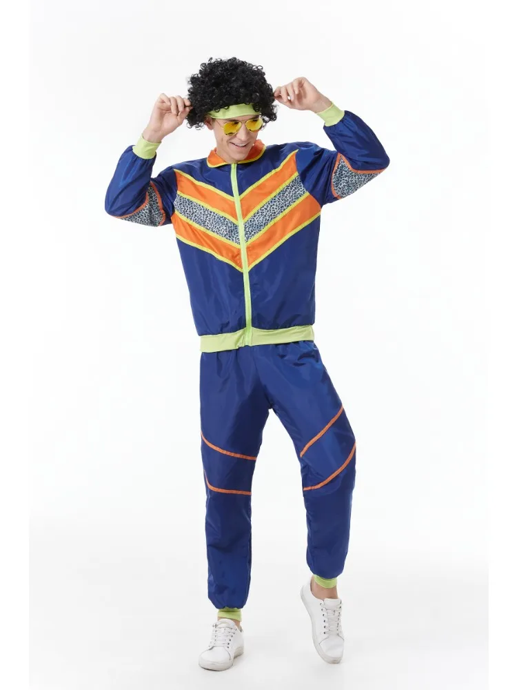 70's 80s Hippie Disco Cosplay Costume for Men Hip Hop Sportwear Suit Adult Purim Outfit Halloween Carnival Fancy Party Dress