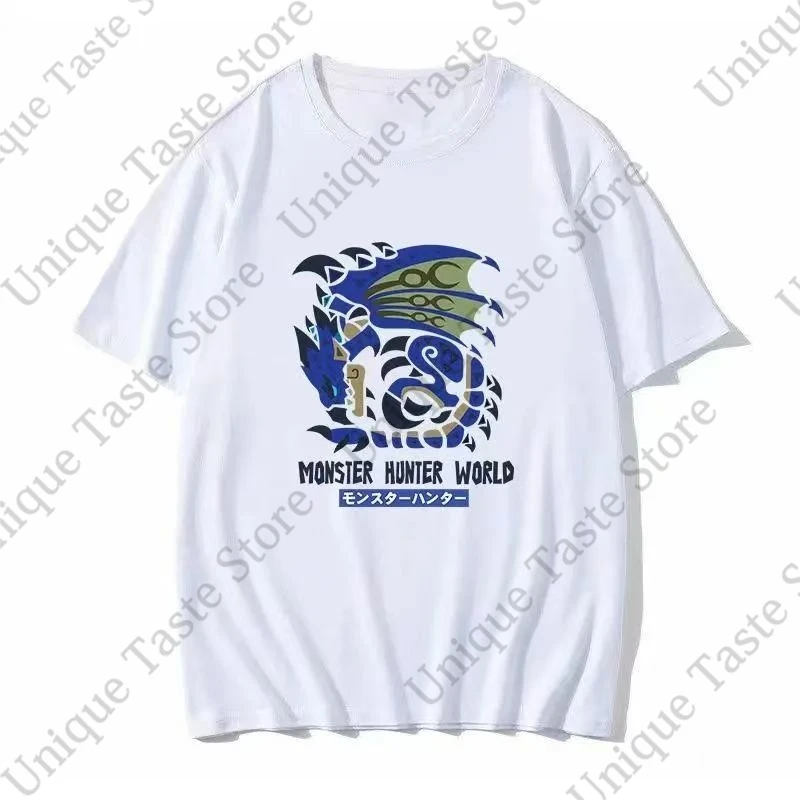‌Monster Hunter World T Shirt Seething Bazelgeuse Male Fire Dragon Print T-shirt High Quality Cotton Summer Short Sleeve Tee Top