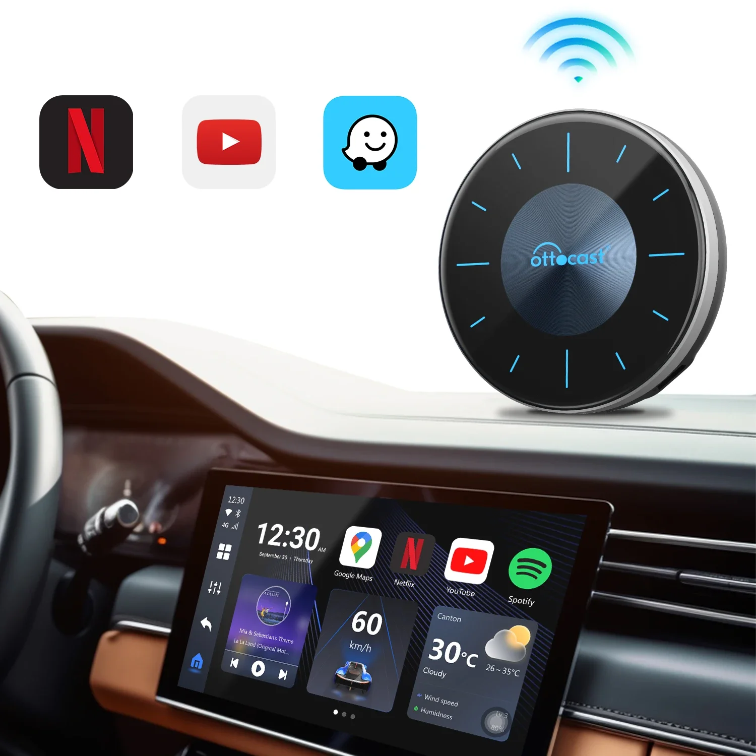 Ottocast 2024 carplay smart ai box adaptador universal HD-MI saída carro play android usb tv box para carros com fio carplay