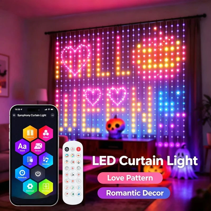 Home Decor Curtain Light 400 LED USB Dynamic Easter Party Style DIY Scene Music Sync Display for Living Room Backdrop Wall