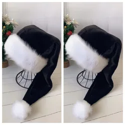 2 pcs Black Santa Hat - Adults Deluxe Black And White Xmas Christmas Hat Pack