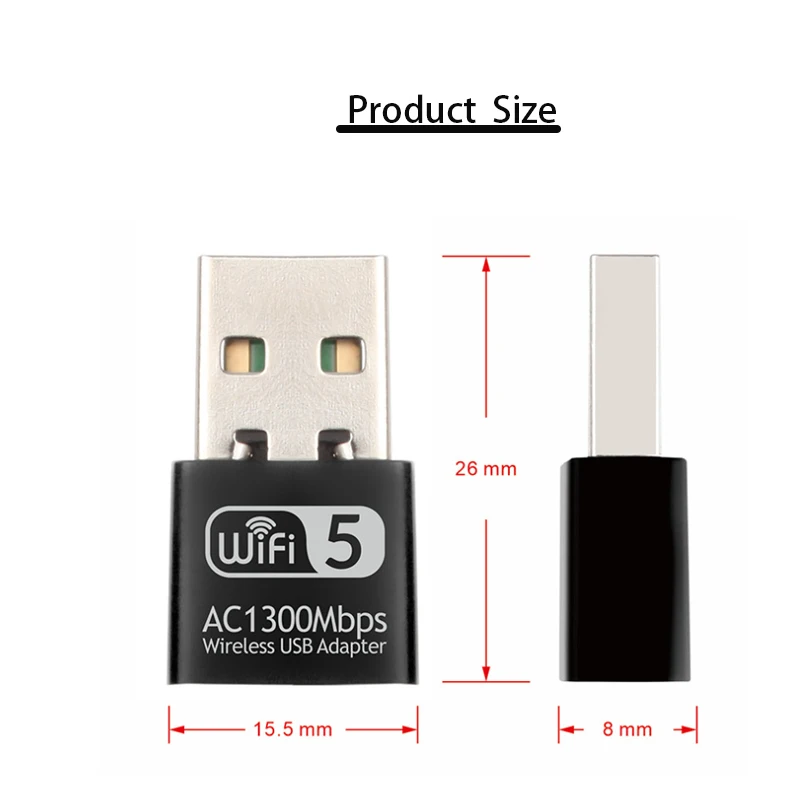 Transmissor Receptor WiFi Sem Fio, Adaptador USB WiFi, Cartão Lan, Driver Grátis, Placa de Rede Sem Fio, Plug and Play, Dongle WiFi, 1300Mbps