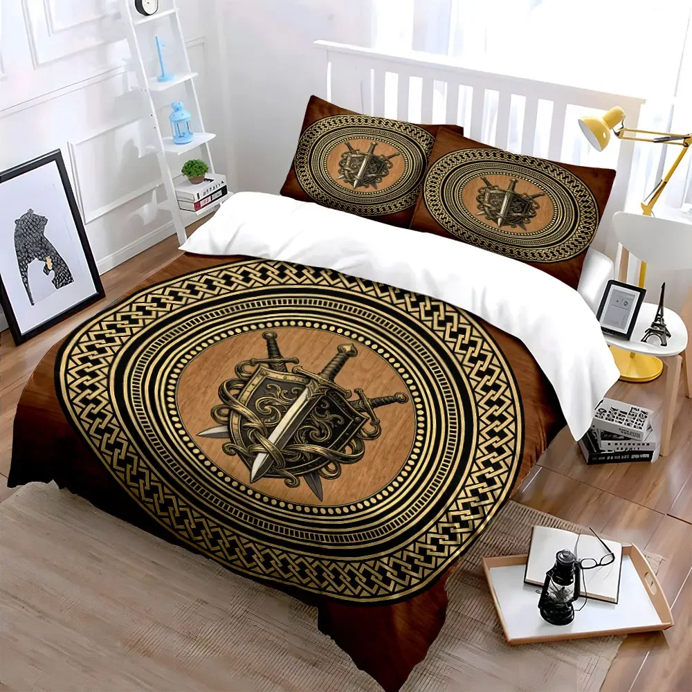Medieval Shield and Sword Decor Set Soft Comfortable Duvet Cover Bedding Set Included 1*Duvet Cover & 2*Pillowcases, gift