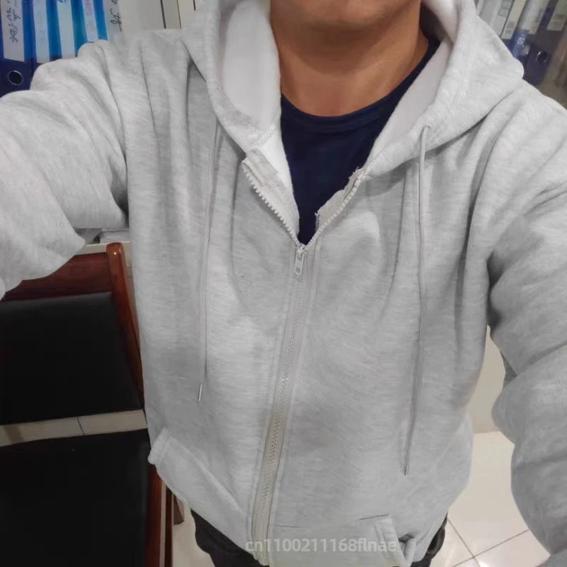 American Clothing Hooded Sweatshirt Men's Thick Fleece Warm Loose Zipper Cardigan Jacket Trendy Hip-hop Style Couple Outfit
