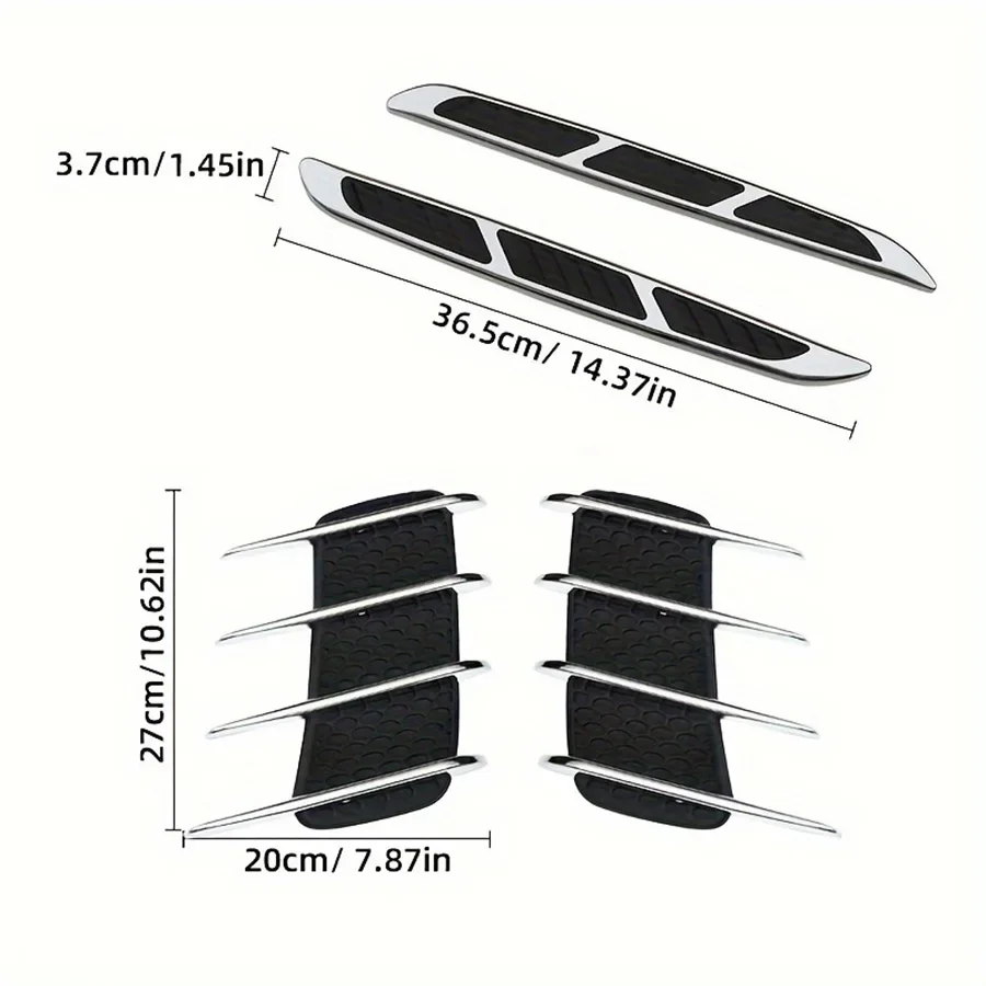 2PCS Shark Gills Simulated Car Air Vents Side Air Vents Fender Hood Decor Vent Door Trim Body Modification Premium Car Decals