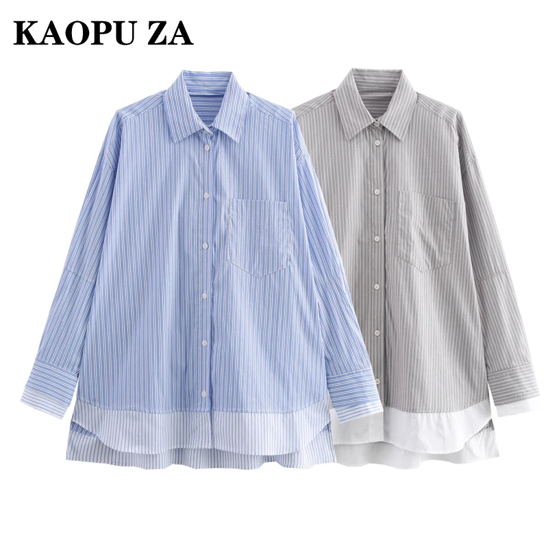 

KAOPU ZA 2024 New Autumn Ladies Elegant Striped Long Sleeve Shirt Top Loose Single Breasted Blouse Fashion Shirts