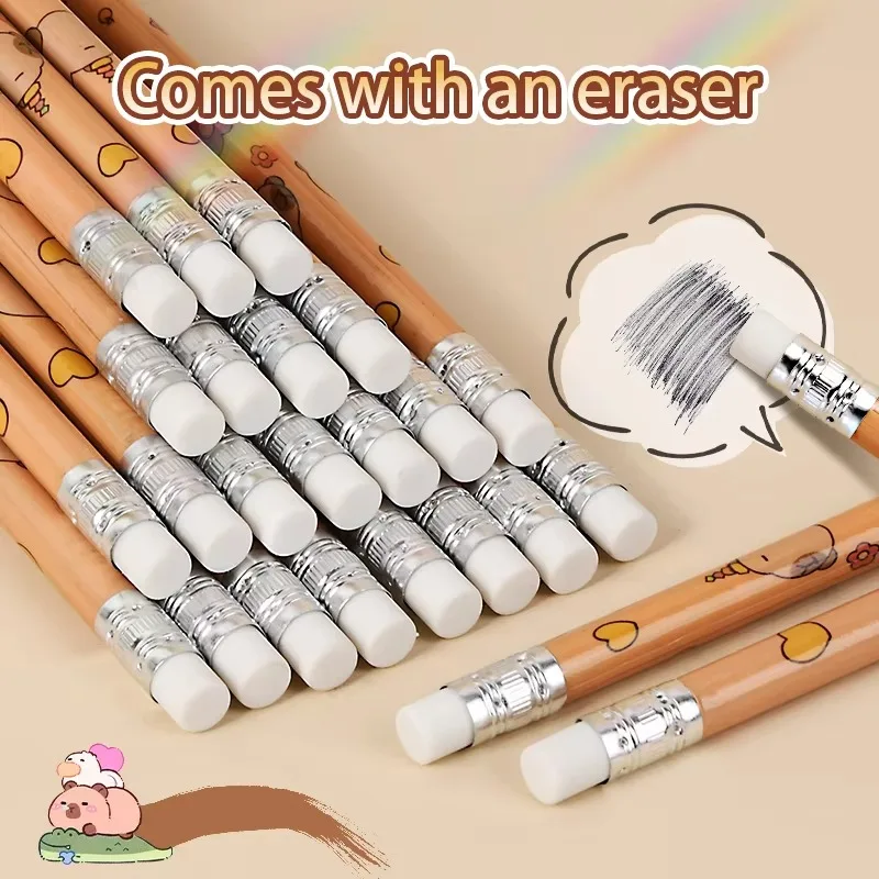 

30pcs Kawaii Capybara Pencils Sketching Drawing Pencil With Eraser Unpointed School Office Students Stationery Supply Pencil